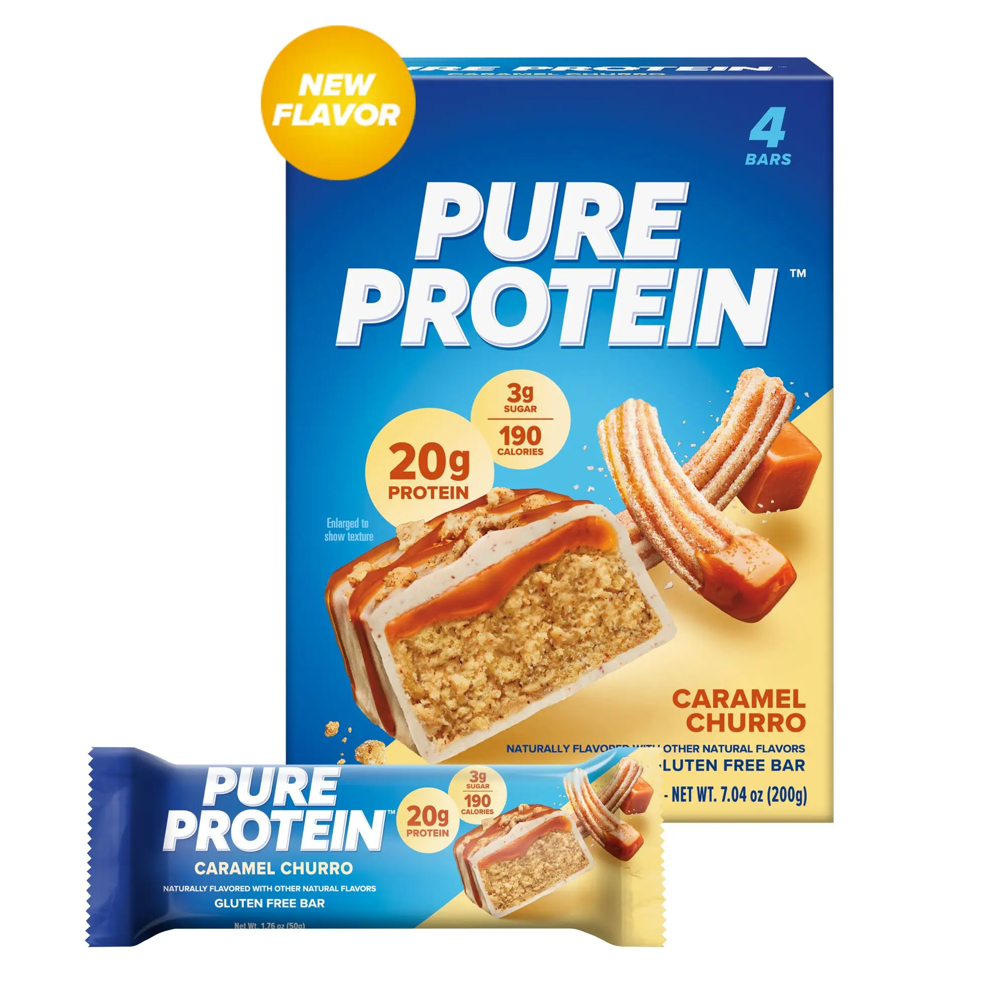 Pure Protein Bars, Caramel Churro, 20g Protein, Gluten Free, 1.76 oz, 4 Ct