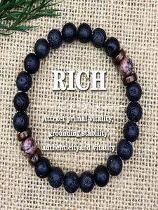 8mm Lava Rock Rhodonite Crystal Bracelet, Adjustable Elastic Beaded Bracelet for Men Women, Dainty Aromatherapy Grounding Protection Healing Jewelry Gift