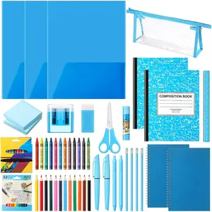 48 count School Stationary Set Essentials Bundle Include Folders Notebooks Rulers  Pencils Pens and Much   to School Gifts for Students(Blue)