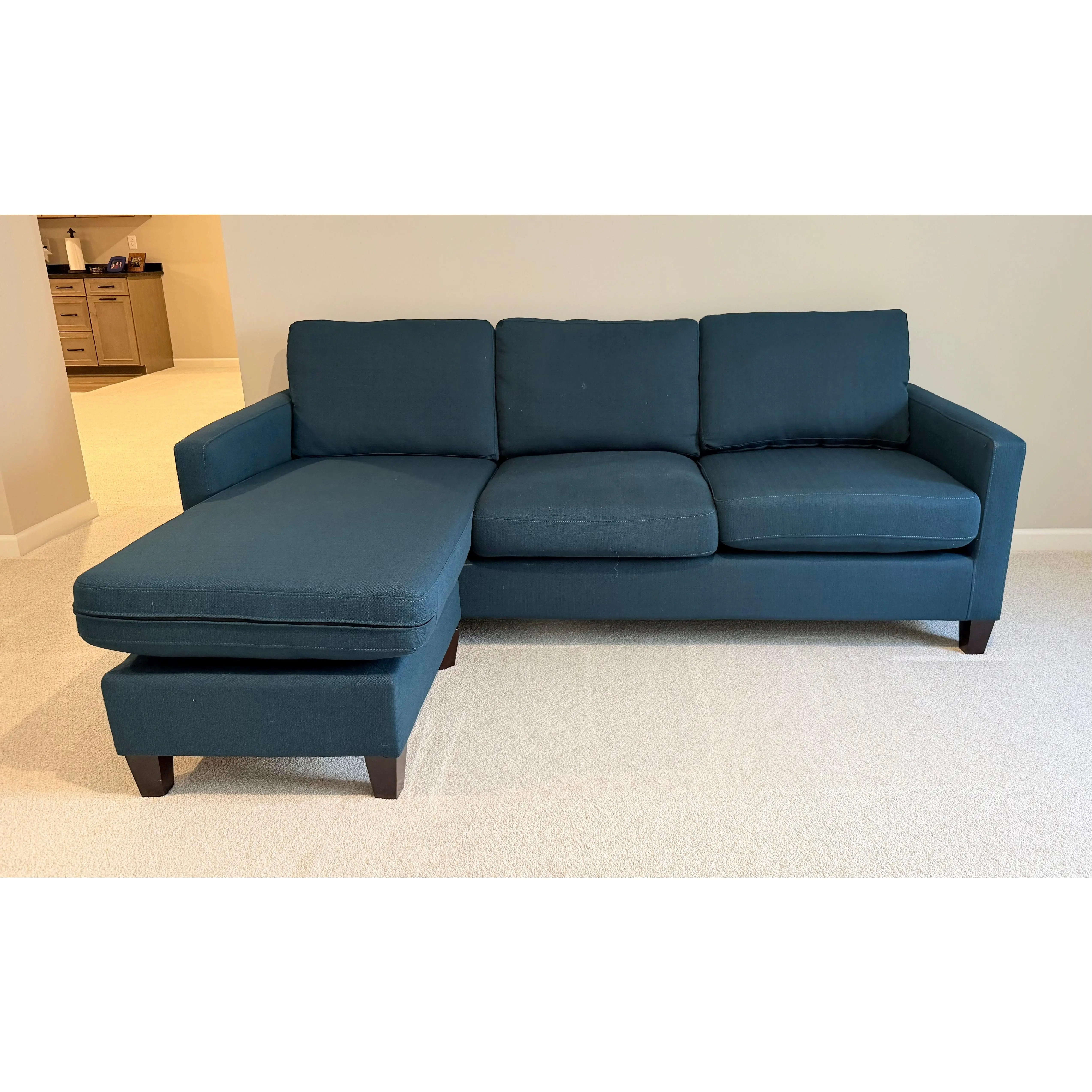 Navy Upholstered Reversible Sectional Sofa and Chaise