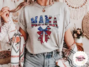 DTF Transfer Print Stained Glass American Flag Mama with Bow - Multiple Sizes dtf transfer