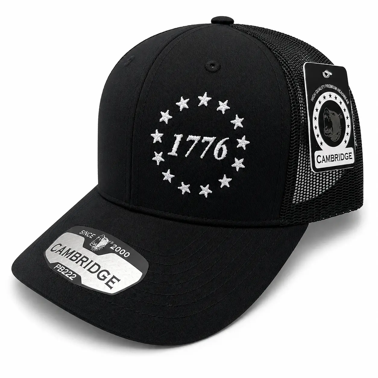 1776 Embroidered Trucker Hat - Mens Hats, Unisex Patriotic American Flag Mesh Snapback Cap with Mesh Ventilation, Mid Profile for Everyday Wear
