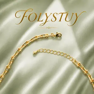 [FOLYSTUY (Y120)] Adjustable Paperclip Chain Necklace with Sparkling Accent Sleek Decorative U-Link Chain Necklace