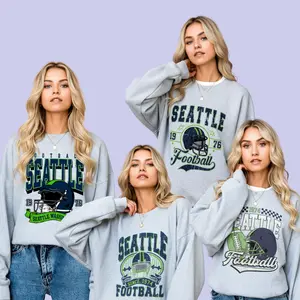 Seattle Game Day Retro Sweatshirt Vintage Game Day Crewneck Sport Grey Pullover Men Women Unisex Oversized Aesthetic Sportswear 1974 1976 Graphic Design Seattle Washington Football Fan Gift Soft Fleece Sport Grey Crewneck Sweater College Style Outfit