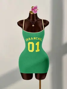 Sports Numeric Colorblock Lace Patchwork Bodycon Mini Dress