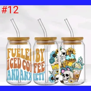 Halloween uvdtf wrap Glass Can Wrap, Full Cup Wrap 16oz. Glass Can, Permanent Adhesive UV, Waterproof Ready to Apply