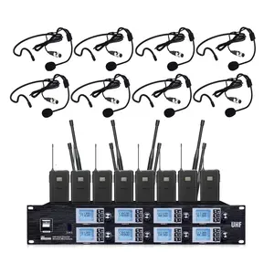 UHF 8 Channels 8800 Wireless Condenser Headset Headworn Microphone for School Theatre Stage Performance 8 Headworn mics Black