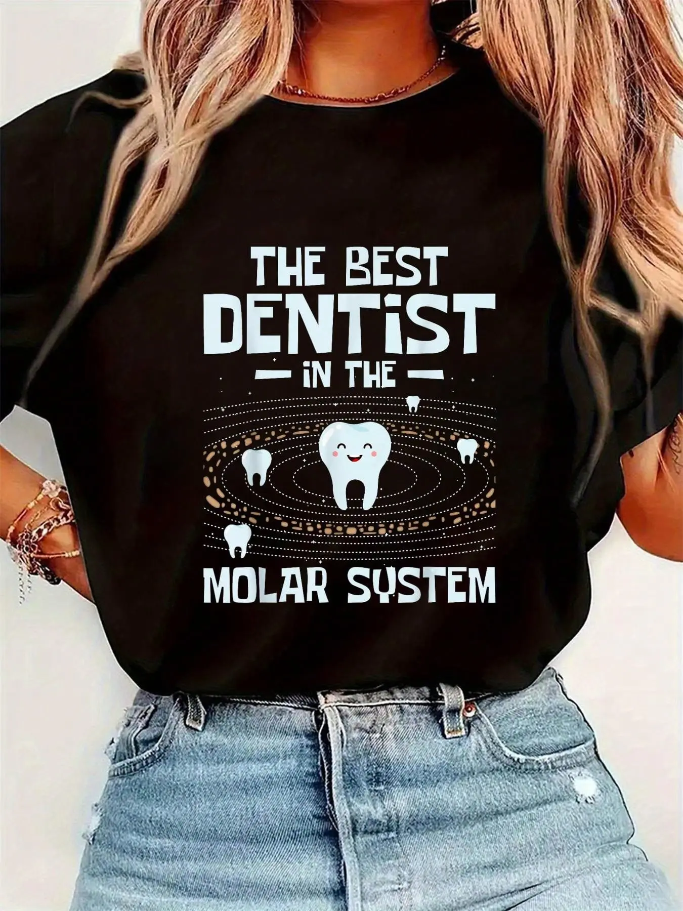 The Best Dentist - Molar Teeth Dental Dentistry DDS T-Shirt Womens Round Neck Short Sleeve T-Shirt Fashion Graphic Tees