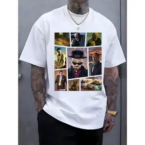 Breaking Bad Inspired Men's Graphic T-Shirt - Walter White, Jesse Pinkman, Hank Schrader Grid Portrait - Lightweight Summer Tee for TV Show Fans - Casual Round Neck Shirt (Machine Washable), Pop Culture Apparel, Bold Print Design, Comfortable Fit, Short S