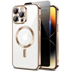 Magnetic for iPhone 14 Pro Case with Privacy Screen Protector & Full Camera Cover Compatible with MagSafe Shockproof Slim Clear Back Phone Case for iPhone 14 Pro Glossy Cover