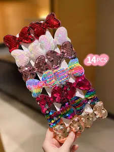 8/10/12/14 pieces - Glitter-studded cute and sweet bow hair clips, flowers, Butterfly clips, duckbill clips, single-braid clips, girl hair accessories, multi-style colorful shiny accessories, suitable for daily use and festive party decoration