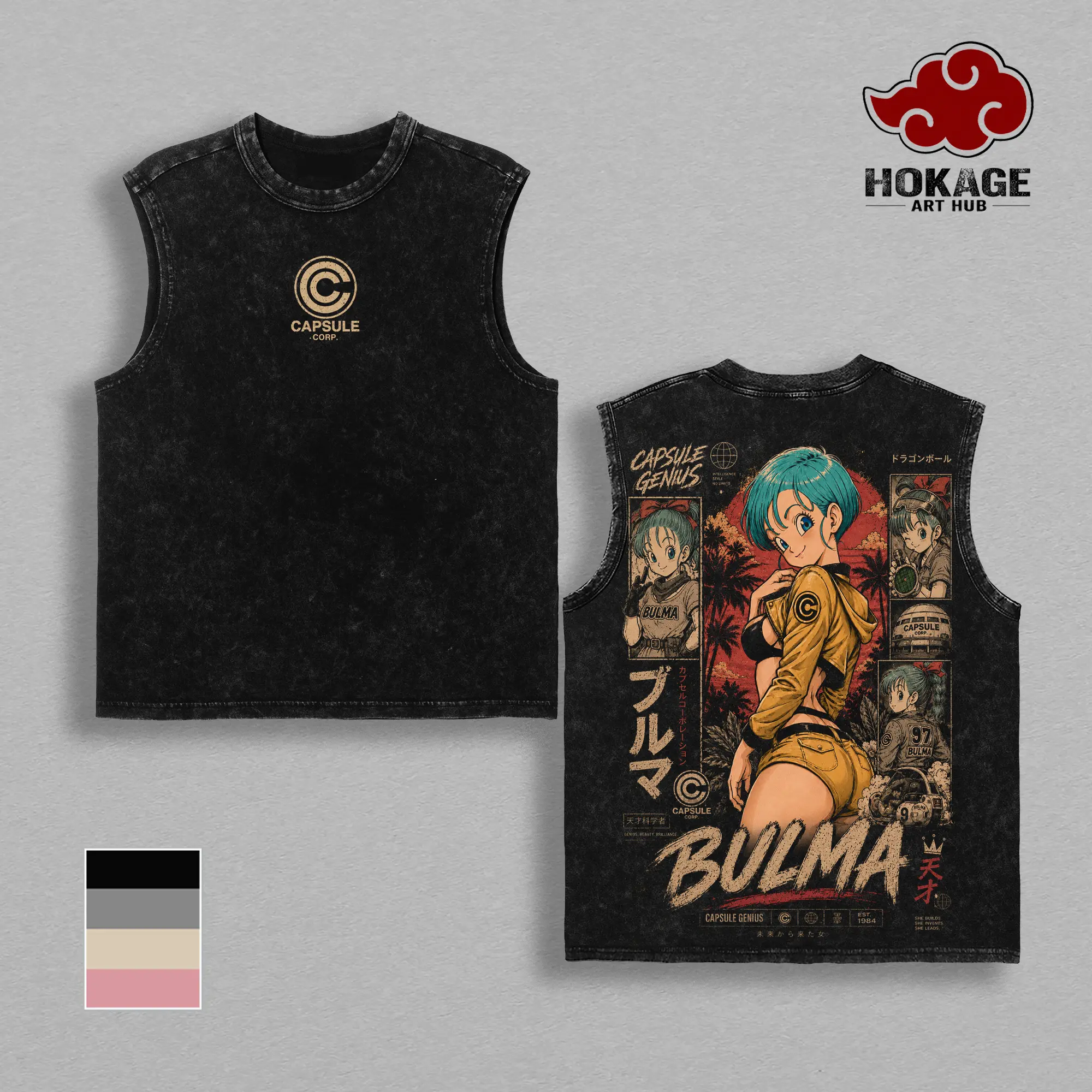 Bulma DBZ Tank Top, Capsule Corp Genius Graphic Tank Top, Back Print Vintage 90s Anime Tank Top, Anime Tank Tops Men, Gym Tank Top, Men's Sleeveless Tank Top, Workout Tank Top, Bodybuilding Tank Top, DBZ Streetwear, Merch For Men