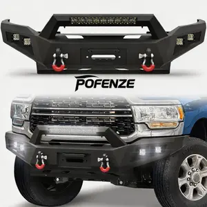 POFENZE-Mestan Front Bumper Fit for 2019-2025 Dodge Ram 2500/3500, Pickup TruckBumper Black with WinchPlate, D-ring and Lights caraccessories men
