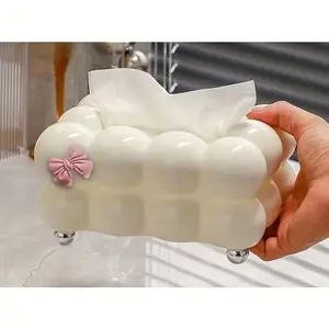 Fashionable Paper Towel Dispenser with Bow, Practical Plastic Storage Box, Perfect for Desk Decor, Bedroom, Dining Room, Living Room