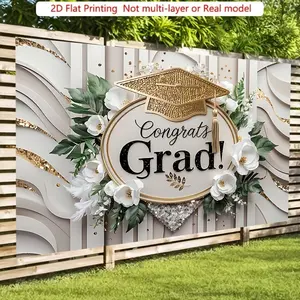 2DFlat1 piece polyester flat party banner holiday graduation celebration background decoration photo props, suitable for high school graduation college graduation ceremony, high-end graduation party, honor celebration ceremony, photo background