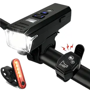 HOMEYA LED Bike Light Set for Night Riding, Front and Back Rechargeable Waterproof Bike Headlight and Tail Light with Wireless Remote & Horn
