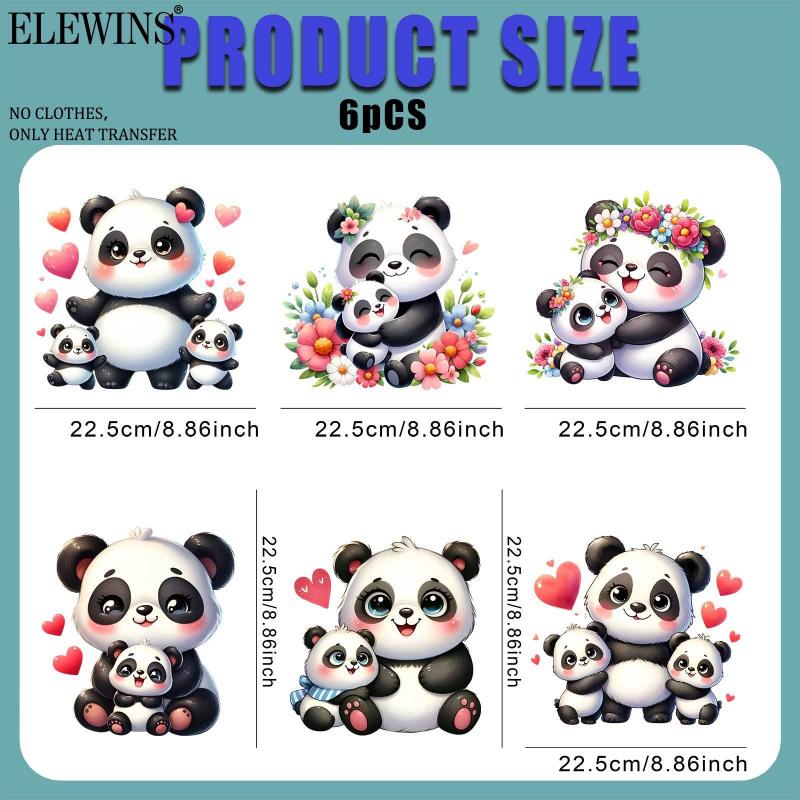 6 Sheets  Panda & Panda Mom DTF Iron On Transfers - Washable Plastic Vinyl Heat Press Sheets Suitable for T-Shirts, Hoodies, Jeans, Backpacks, Pillows - Machine Washable DIY Fabric Transfers for Men & Women