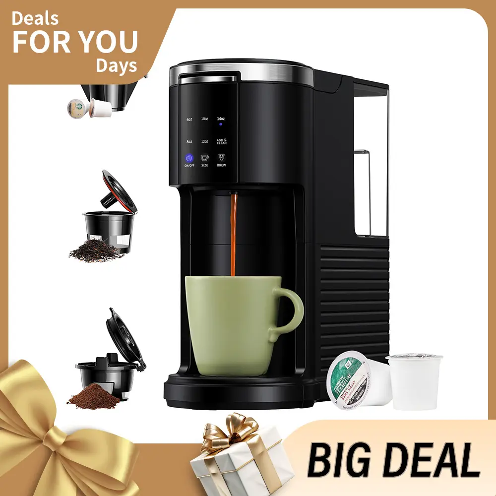 3 in 1 Coffee Maker for KCup, Reusable Pods & Ground Coffee Tea, 6 to 14oz Coffee Brewer Machine with 40oz Removable Water Reservoir, Self-cleaning Fu