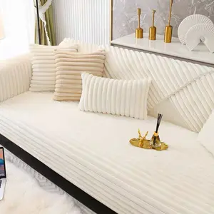 Simple Striped Cotton Velvet Sofa Slipcover Cushion Cover, Multi-Scene Home Decor, Skin-Friendly, Pet Friendly, Easy to Clean, Detachable Washable