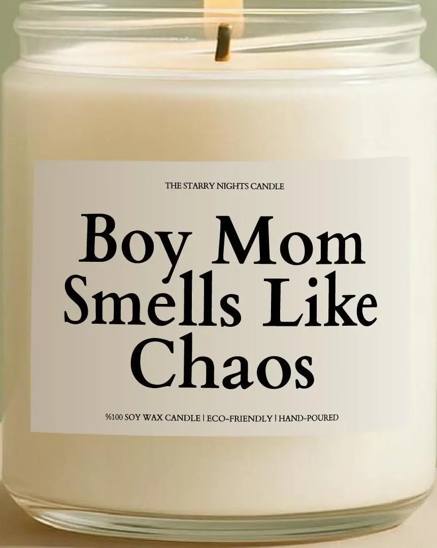 The Starry Nights Candle Boy Mom Smells Like Chaos 100% Soy Wax Eco-Friendly Hand-Poured Scented Candle in Glass Jar with Cotton Wick Perfect for Mothers Day or Birthday Gift