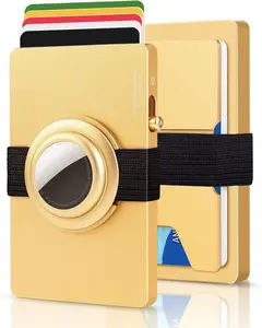 T-MFY Minimalist Card Wallet for Men - Two Ways Magnetic Credit Card Holder with Snap-on Expansion Board for Airtag for 12 cards - RFID Blocking Aluminum Holder with Lock Design