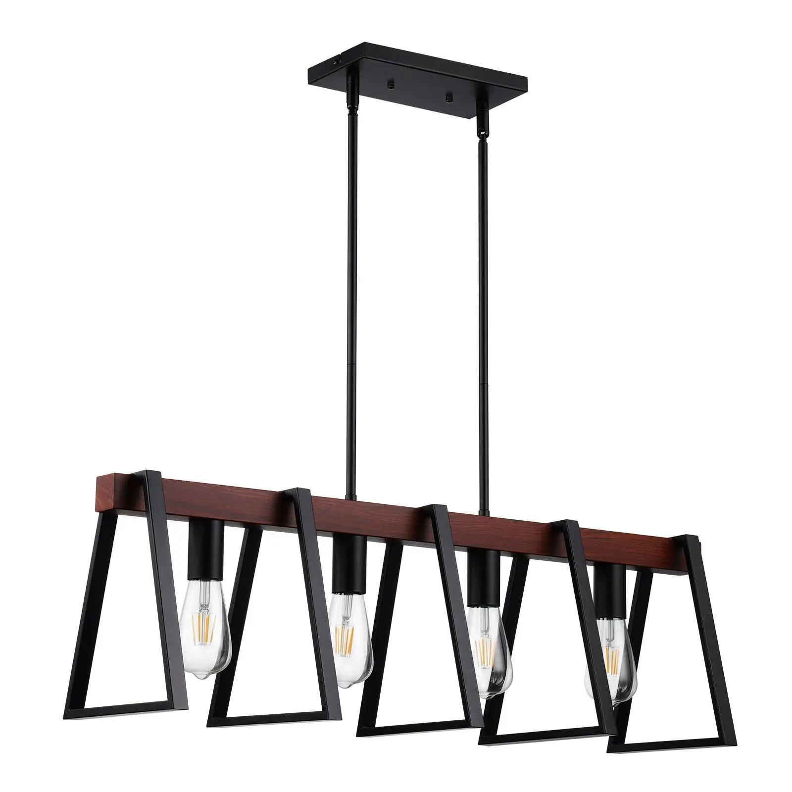【Summerfinds】VEVOR 4-Light Kitchen Island Pendant Lights,  , 60W, Adjustable Dining Room Light Fixture with 2 x 6'' and 6 x 12'' Rods, Industrial Metal Frame Farmhouse Linear Chandeliers Lighting for Dining Room, E26