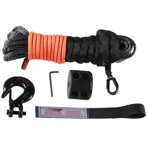 Synthetic Winch Rope 1/4 Inch X 50 Feet, 10,000 Lb Capacity, Durable Winch Line Cable With Protective Sleeve, Stopper, Forged Hook, And Pull Strap For ATV, UTV, Small Vehicle, Pickup Truck