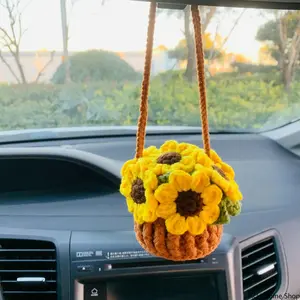 Sunflower Basket Car Hanging Decoration Car Rear View Mirror Ornament Interior Pendant Fashion Automobile Accessory For Vehicle Decor