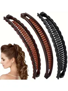 3-Pack Large Banana Hair Clips, Hair Claws Set for Women - Extra Strong Non-Slip Clips for Thick Curly/Wavy Hair, Vintage Tooth Clips - Heavy-Duty Hair Accessories for Updos, Ponytails, and Buns - Perfect Valentine's/Mother's Day Gift, Wave Design