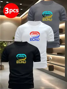 3-Pack Men's Solid Color Sport T-Shirts, Geometric Pattern, Moisture-Wicking, Breathable, Multiple Colors, Gym, Training, Running