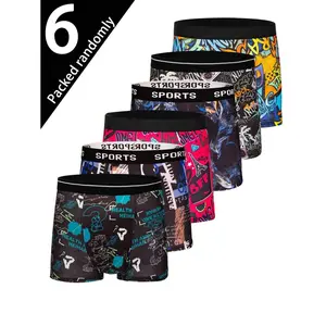 6pcs/Pack Men's Random Print Comfort Waist Trunks Underwear, Fashionable Boxer Briefs