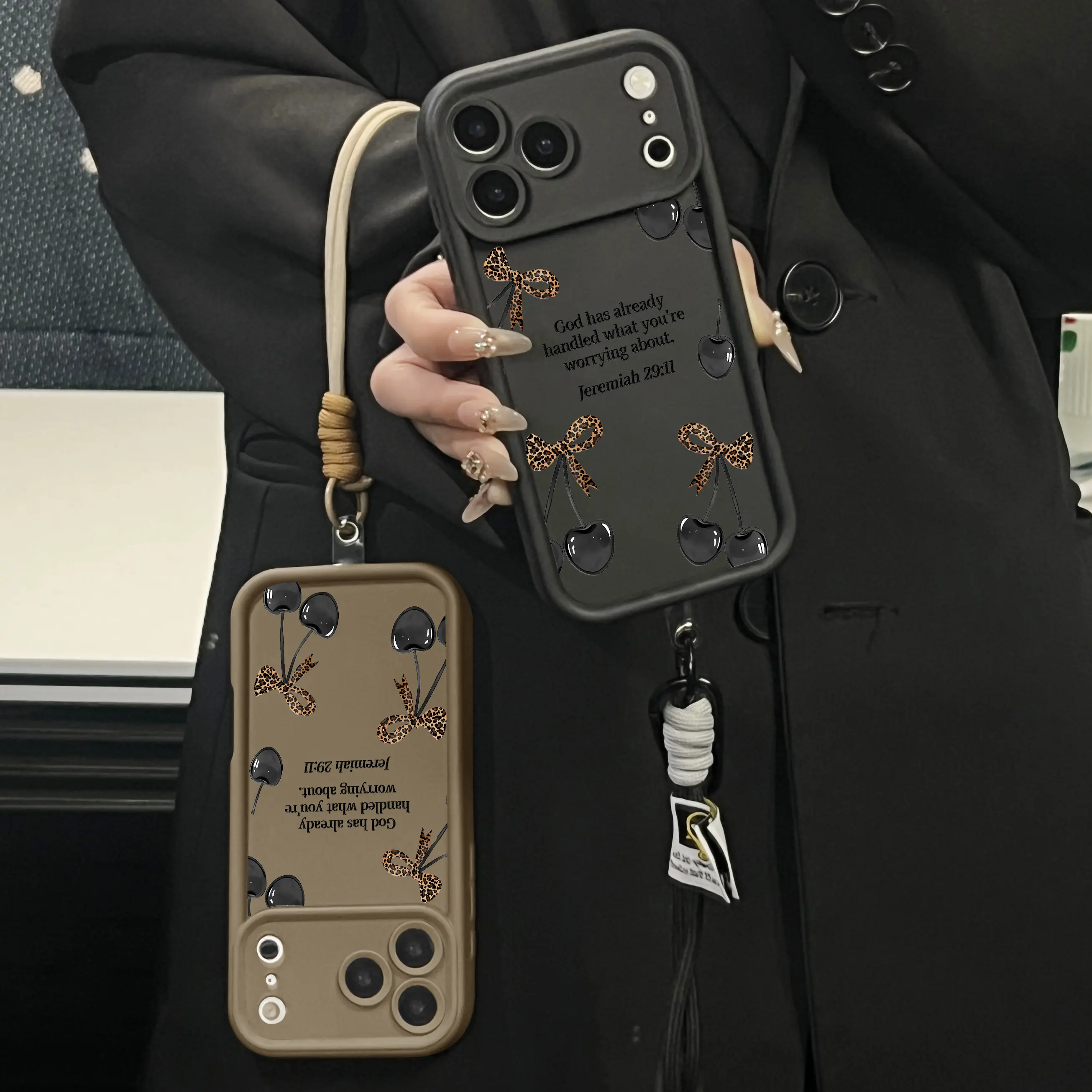 Cute Cherry Pattern Phone case for iPhone Samsung 17Pro Max Air 16 15Plus 14 13 12 11 XR XS Galaxy S25 S24 S23 S22 S21 A54 A53 A52, Full-Coverage Lens Protection, Shockproof Drop, Protection Durable, Bible Quote Phone Case for Everyone.JY105