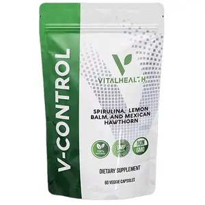 Vital Health V-Control Supplement - Spirulina, Lemon Balm & Mexican Hawthorn - 60 Veggie Capsules - Non-GMO - Metabolism Support - Natural Ingredients Healthcare Optimum