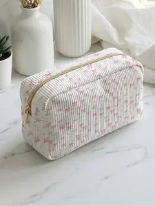 1 piece of pink bow pattern 2D printed makeup bag, Cosmetic Pouch, large capacity design | All-season versatility/situational versatility | Can hold daily skincare products and various cosmetics | Perfect for life and travel