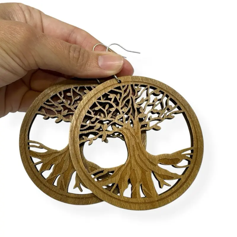 Tree of Life Wooden Earrings Handmade Ethnic Design 2.75 x 2.75 Inches Circle of Life Jewelry Handcrafted