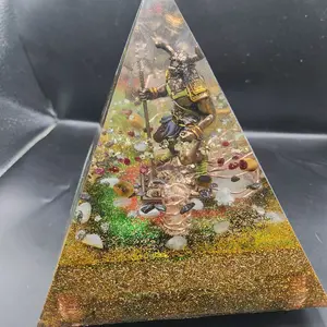 XL Orgone InnerG Pyramid with Minotaur 1 Large & 2 Medium Quartz Points Copper Wrapped Natural Stones for EMF Protection & Grounding
