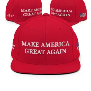 Trump MAGA Embroidered Adjustable Structured Flat Brim Snapback Hat, MAGA Make America Great Again Hat, Trump Hat