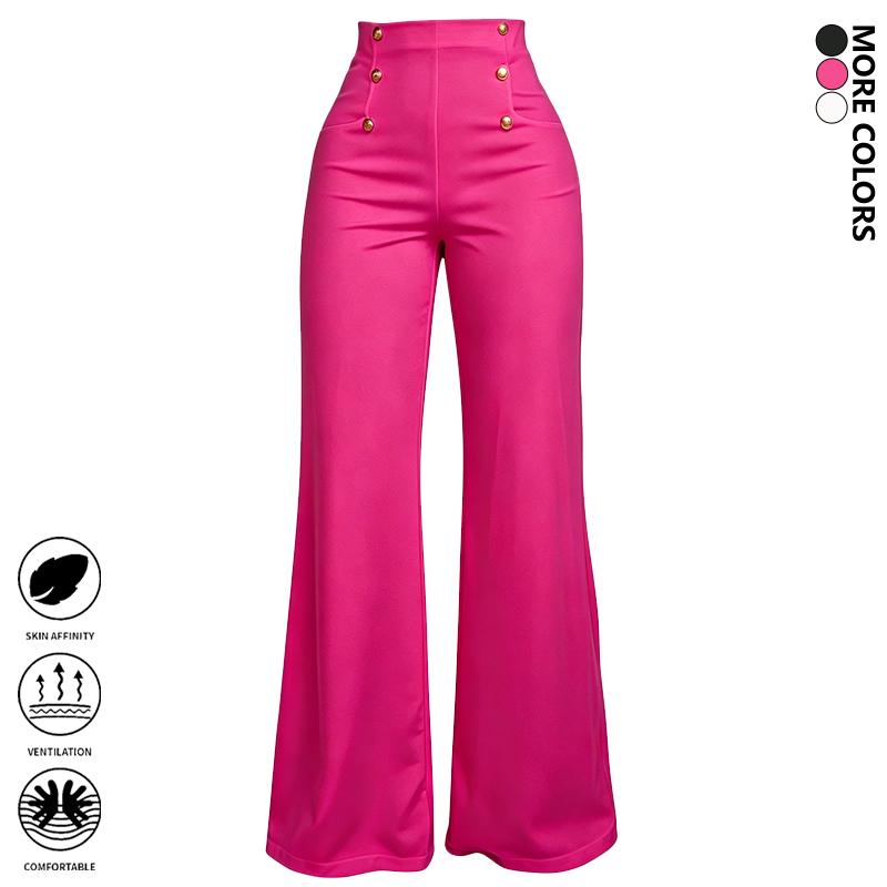 Women’s fashion casual comfortable breathable high-waisted loose wide-leg pants, 1-piece set; solid color elegant straight floor-length pants that flatter the figure, versatile for all seasons; trendy bottoms