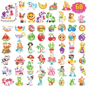 60pcs Diamond Painting DIY Handmade Puzzle Cartoon Animal Mosaic Stickers Gift Set, Crafting Kit, Unique Animal Themes Educational Craft Kit for Kids and Adults