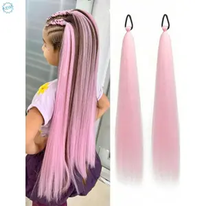 1pc Pink Gradient Braided Ponytail Synthetic Hair Extension With Elastic Band For Women