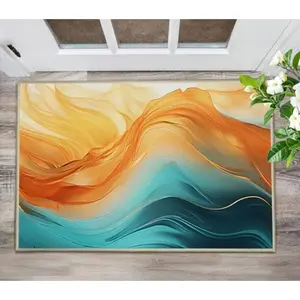 Orange Teal Entryway Rug Carpet 2x3 Non Slip Indoor Doormat Turquoise Marble Decorative Front Door Mat Indoor Entrance for Kitchen Bathroom Bedroom Small Washable Front Door Rug Entry Mat