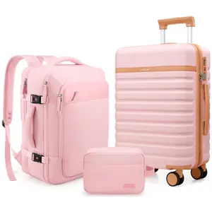 UKEIN 3-Piece Luggage Set - 20" Carry-On & 18" Backpack - TSA Lock, Retractable Handle, USB Port, Waterproof, Scratchproof - Pink