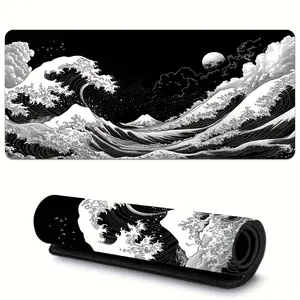 Japanese Black Wave Gaming Mouse Pad - Ergonomic, Non slip Rubber Base, Artistic Japanese Landscape Design for Computers and Tablets, Durable Smooth Surface, Computer Mouse Pad | Artistic Mouse Pad | Durable Mouse Pad, Large Mouse Pad