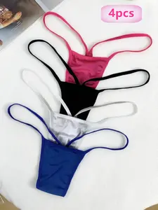 Women's Underwear 4 Pack, One-Piece Bikini Thong Panties, V-Shape Triangle Briefs, Thin Breathable T-Strap, Valentine's Day Gift, Everyday