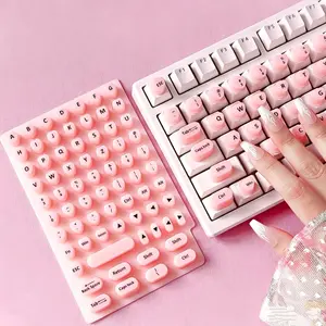 Pastel Heart Shaped Silicone Keyboard Stickers, Raised Key Bubble Covers, Practical PC Accessory, Comfort Typing Protective Decals Suitable for Long Nail Daily Computer Use,summervibes
