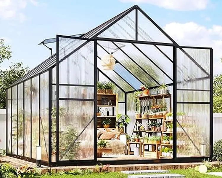 [Summerwins] [SummerFinds] AMERLIFE Polycarbonate Greenhouses for Outdoors, 2 Top-Opening Windows, 2 Swing Doors, Aluminum Walk-in Heavy Duty for Outdoor Use, Backyard Garden