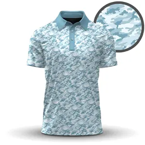 Vintage Cyan Camo Pattern Golf Polo Shirt Print Gift for Men Lightweight Outdoor