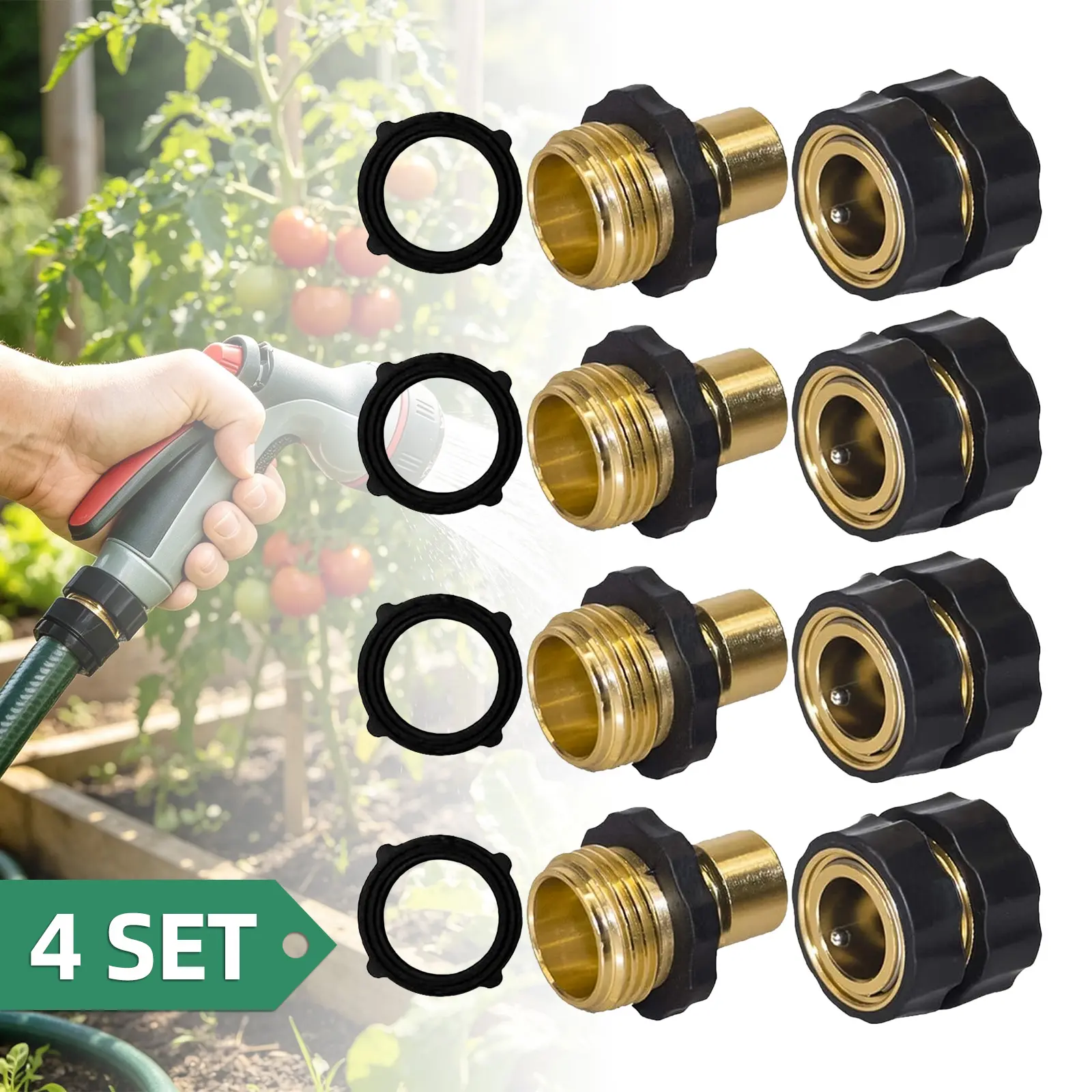 3/4 Inch Garden Hose Fitting Quick Connector Set, 4 Sets | Male and Female 4 Sets, Garden Hose Adapter, Quick Connect Hose Fittings, Water Hose Quick Connect Fittings, Plastic&Aluminum Leak-Free Fit Adapters for Lawn Watering, Gardening Use