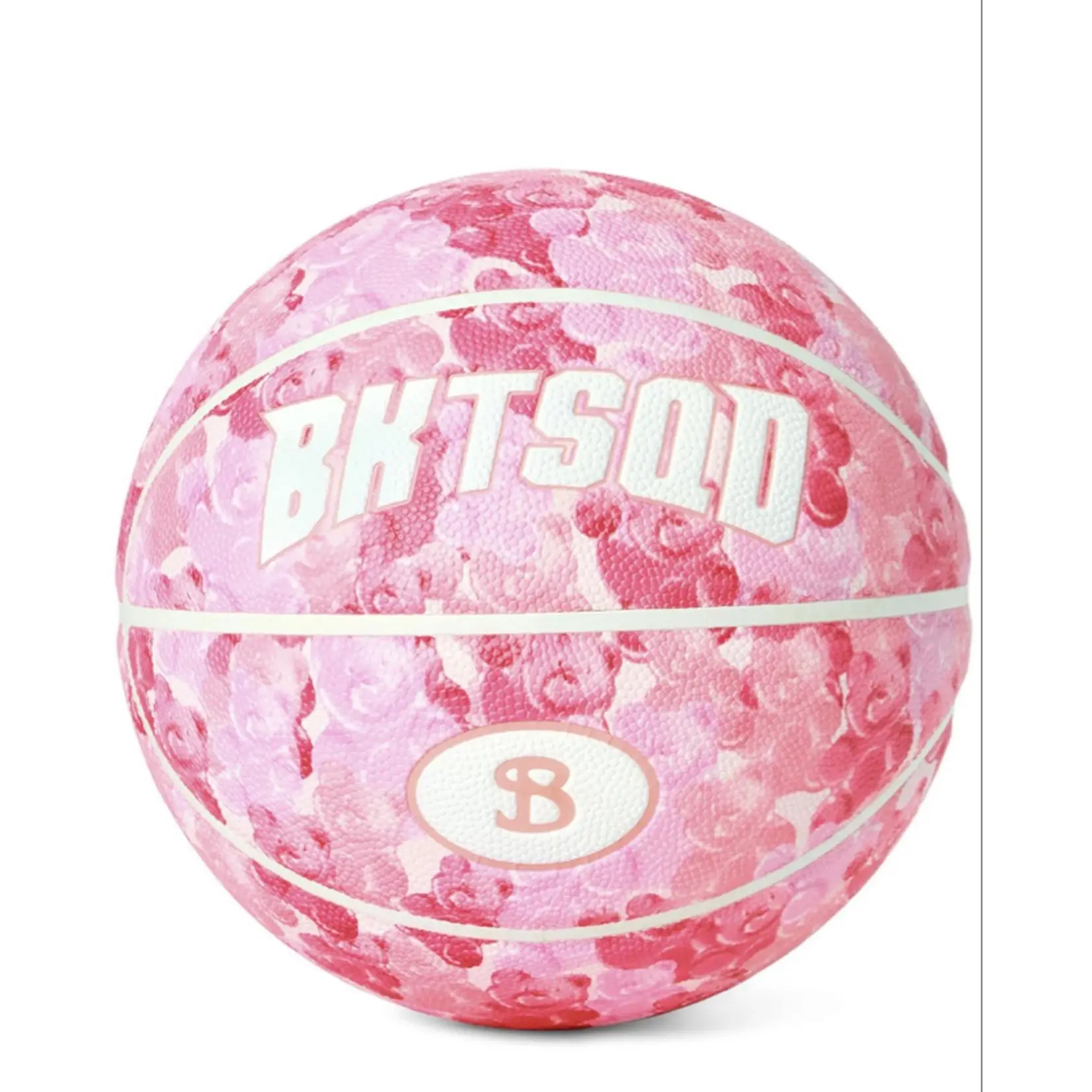 BKTSDQ Pink Floral Design Basketball with White Accents and Logo