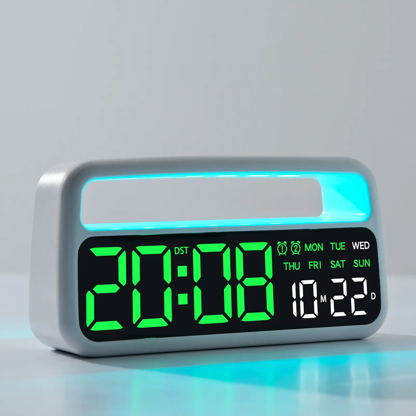 Home Decor Clock with Atmosphere Light, Simple Fashion Style, Multifunctional Electronic Alarm Clock, Creative Digital Clock, LED Bedside Clock, Dual Alarms, Large Screen, Digital Clock Decor, LED Display Clock
